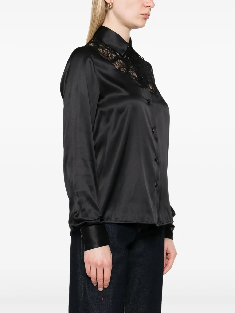 Ermanno Scervino Lace-trim Satin Shirt In Black