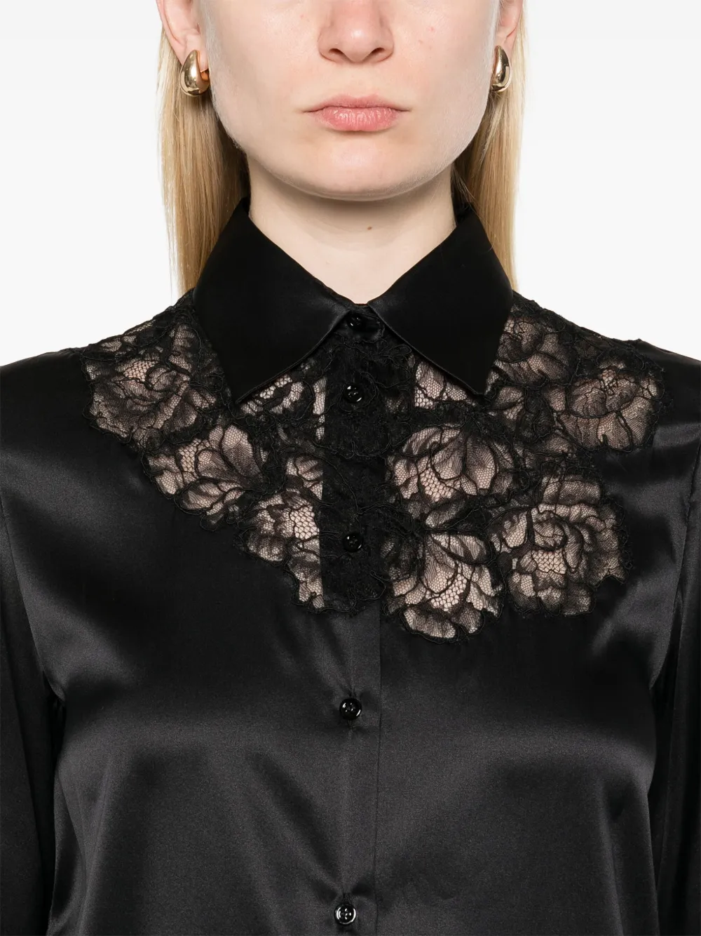 Ermanno Scervino Lace-trim Satin Shirt In Black