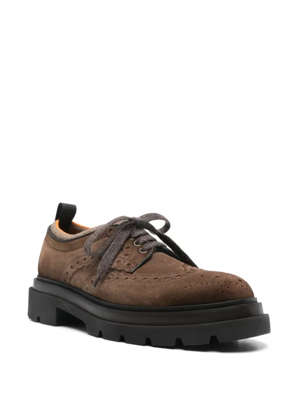 SANTONI ブラウンレザーサンダル ヒール 立て