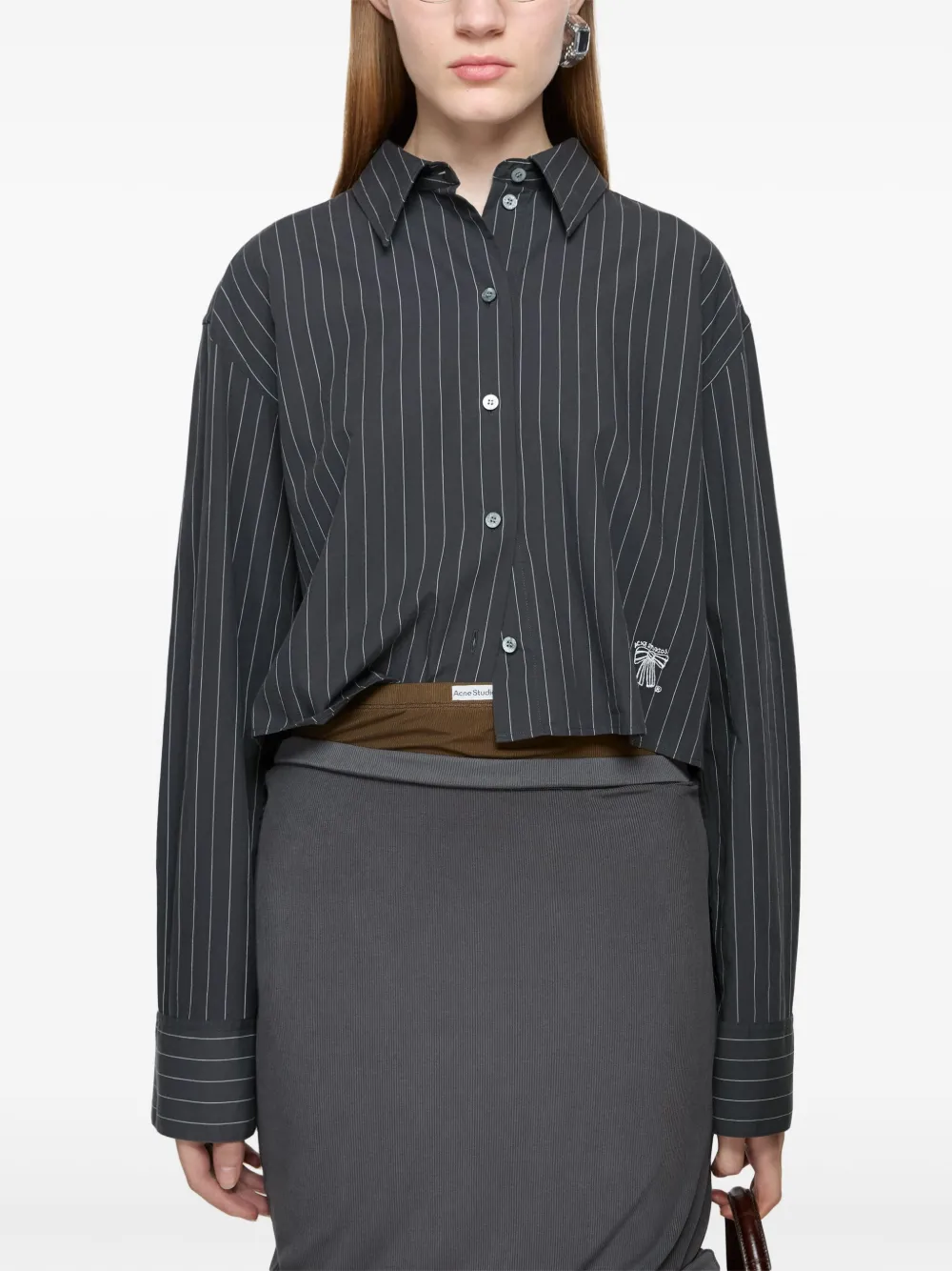 Acne Studios Blouse met jacquard en krijtstreep Zwart