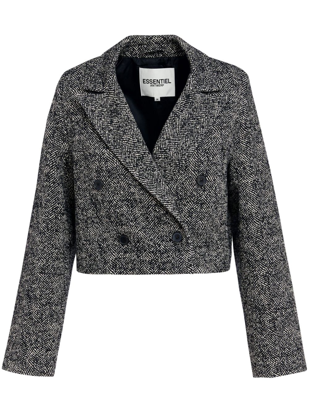 Essentiel Antwerp Godly blazer met visgraatpatroon Zwart