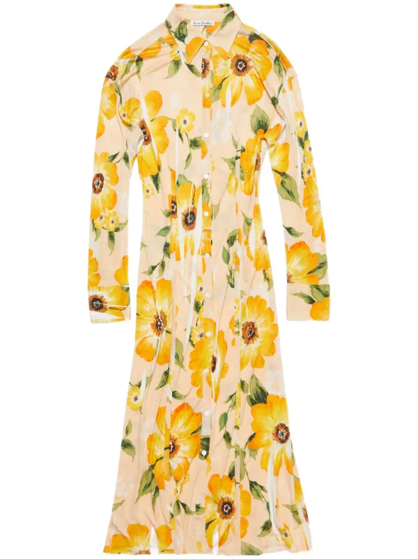 Acne Studios Floral-print Midi Dress in Neutrals