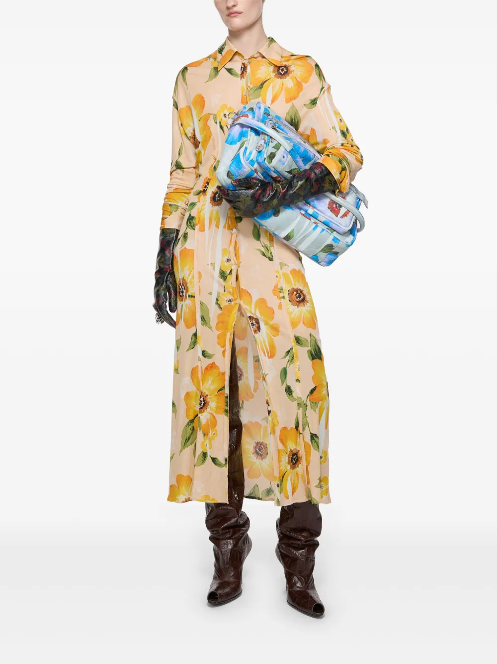  Acne Studios Floral-print Midi Dress - Neutrals 