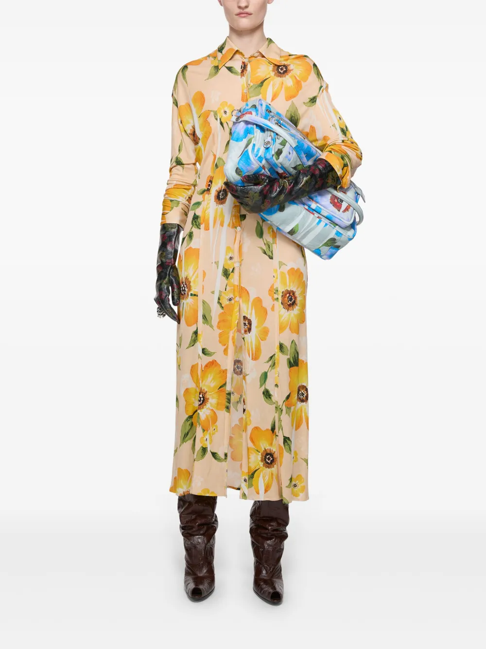 Acne Studios floral-print midi dress - Beige