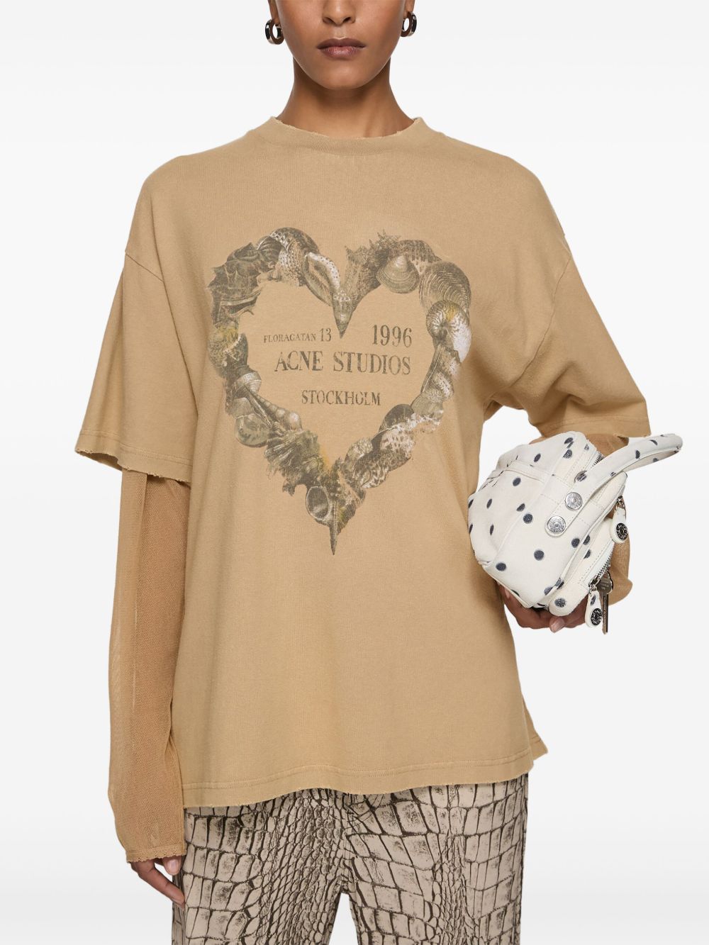 Acne Studios Gelaagd T-shirt met print Beige