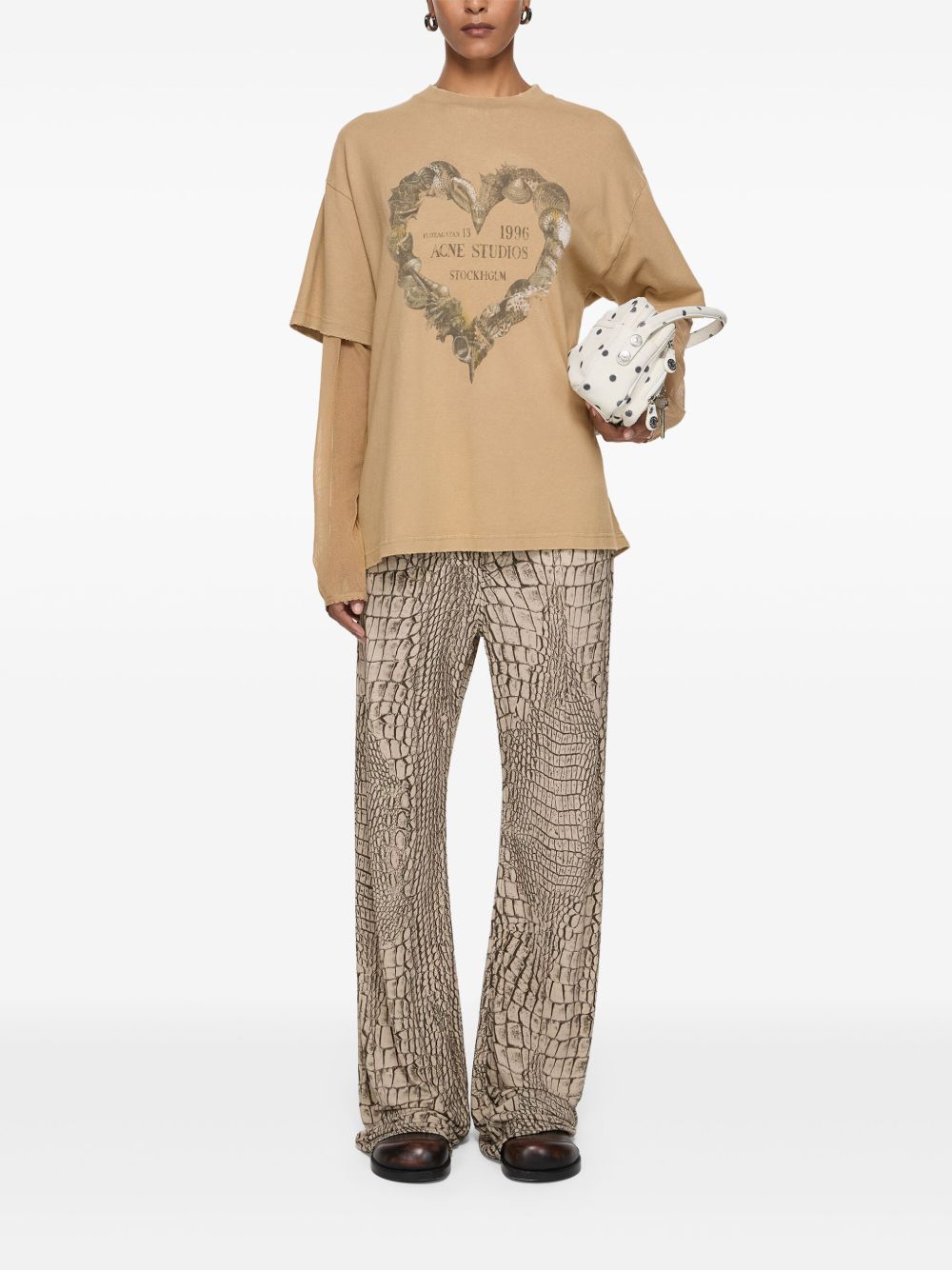 Acne Studios Gelaagd T-shirt met print Beige