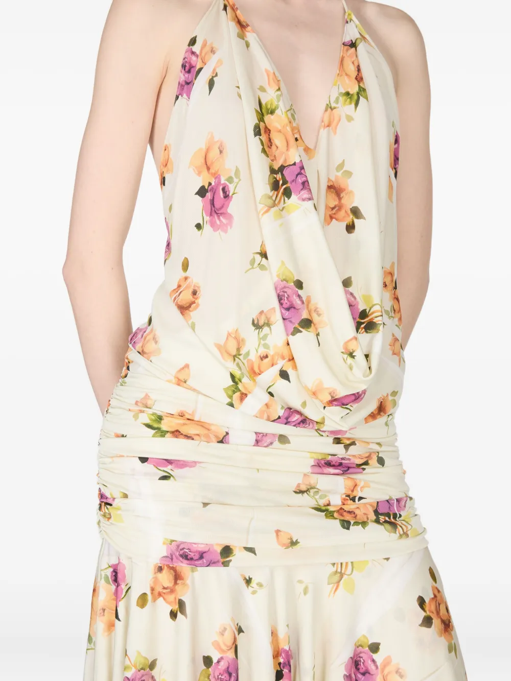Acne Studios Draped Bodice Dress With Asymmetrical Hemline In Multi