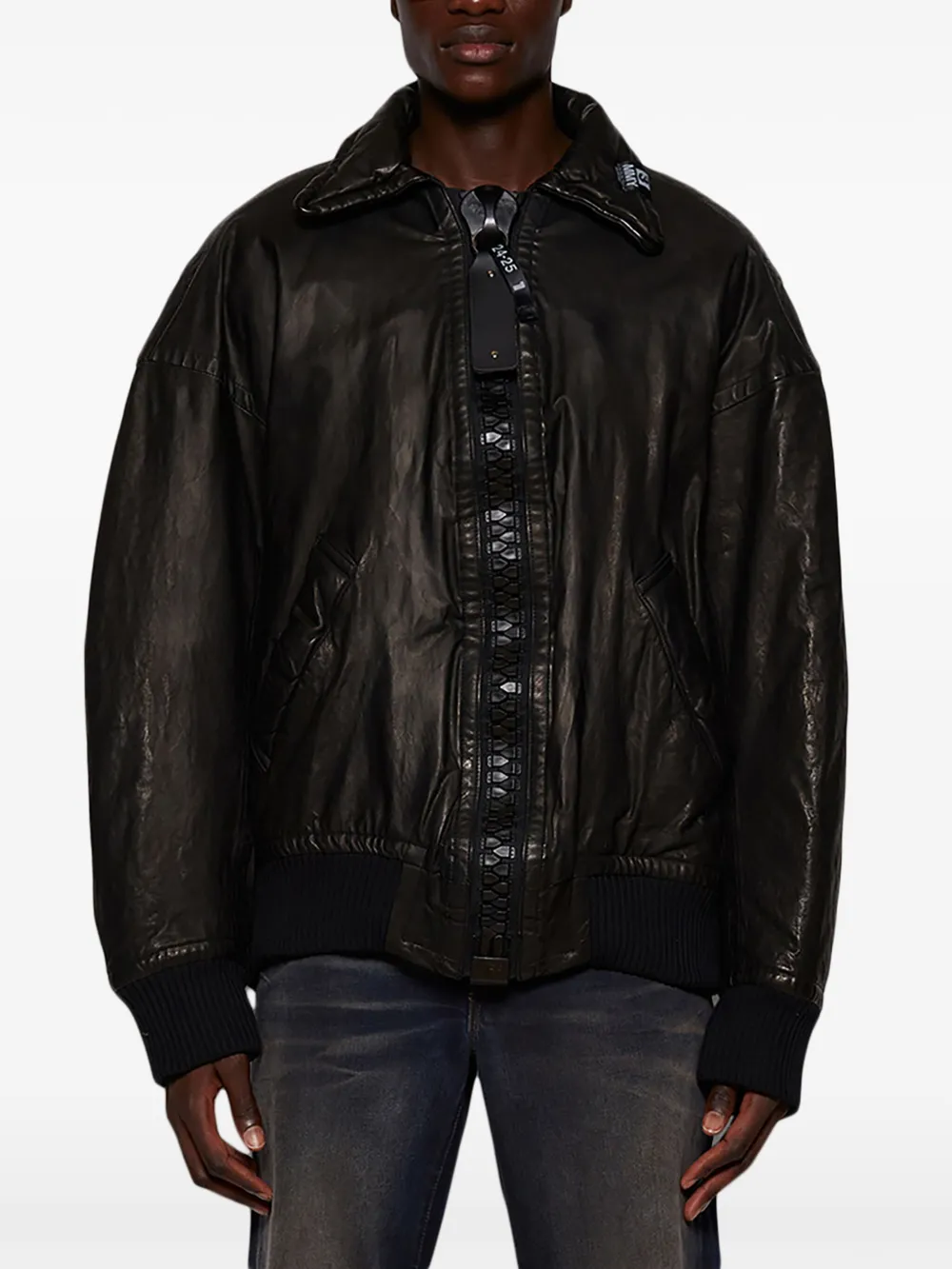 Maison MIHARA YASUHIRO x Backlash leren bomberjack Zwart