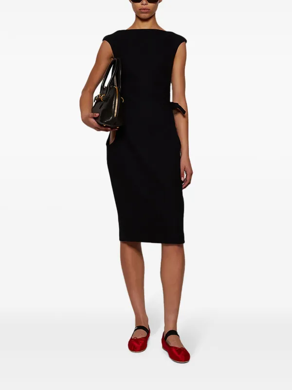 Miu Miu Vestido Midi De Lona Con Cuello Barco Negro FARFETCH MX