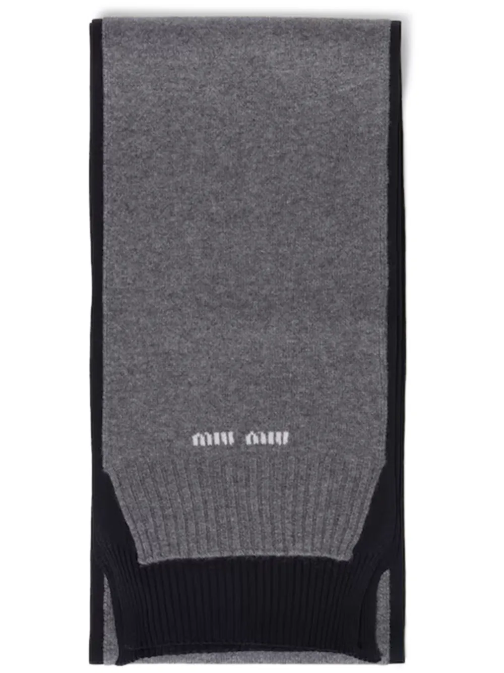 Miu Miu Logo Intarsia-knit Scarf In Gray