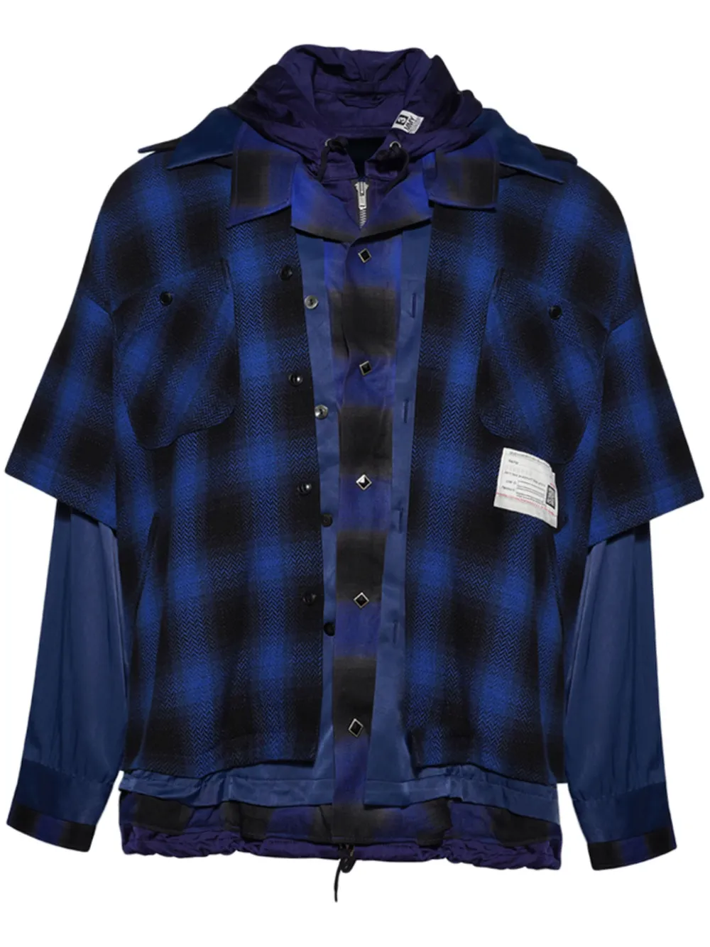 Miharayasuhiro Layered Checked-pattern Shirt In Blue