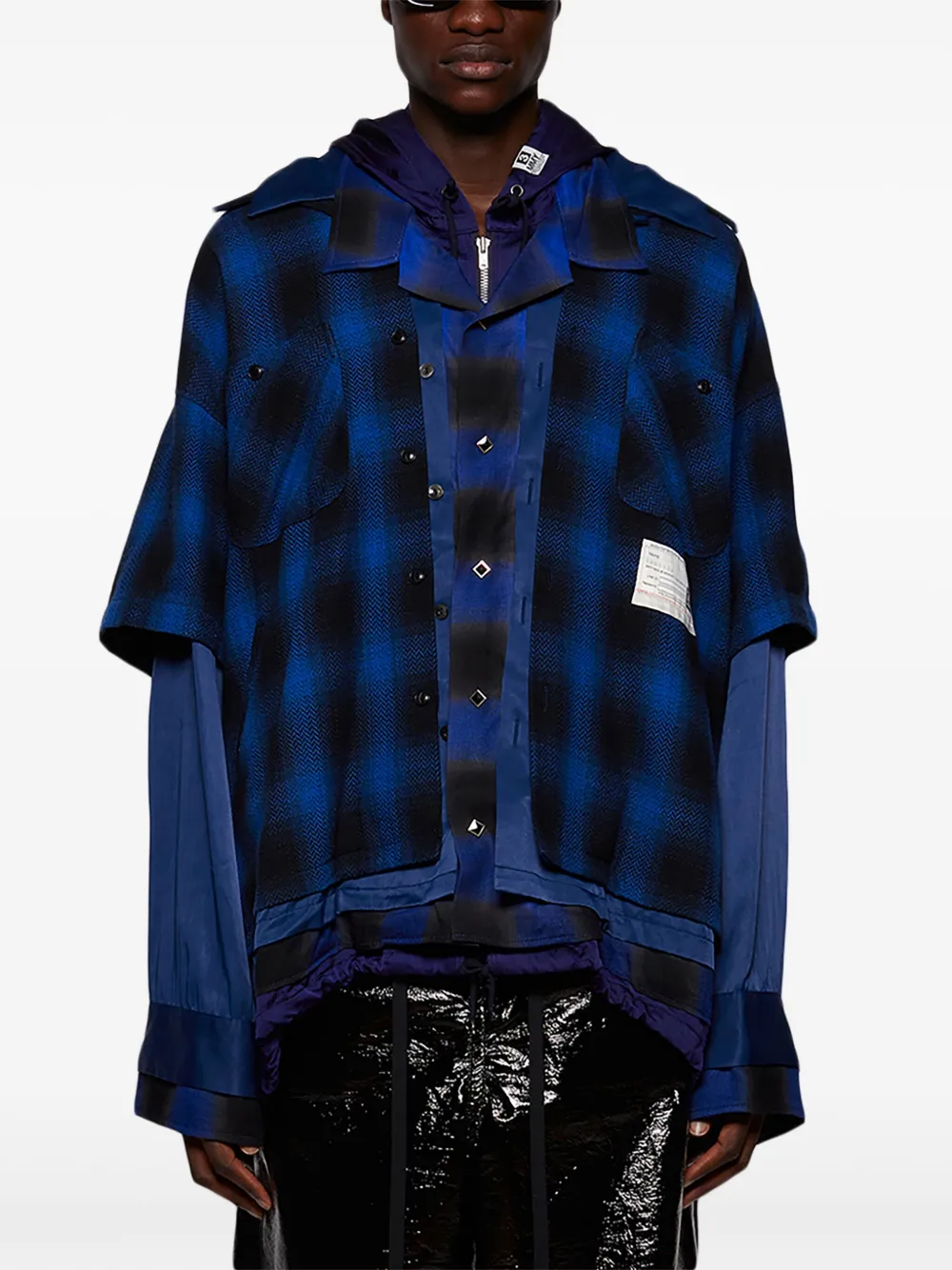 Miharayasuhiro Layered Checked-pattern Shirt In Blue