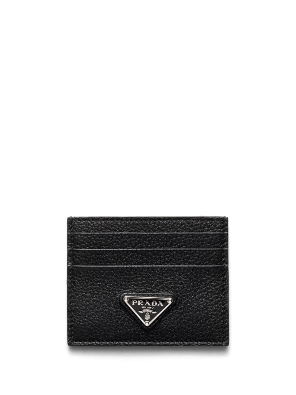 Prada Enamel Triangle-logo Cardholder In Black