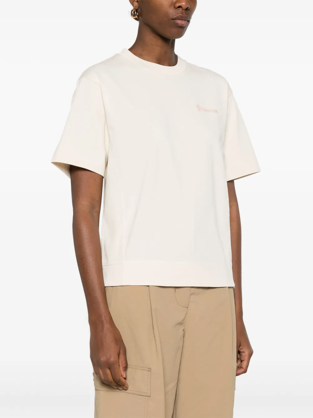 Moncler Grenoble Katoenen T-shirt met logo-reliëf Beige