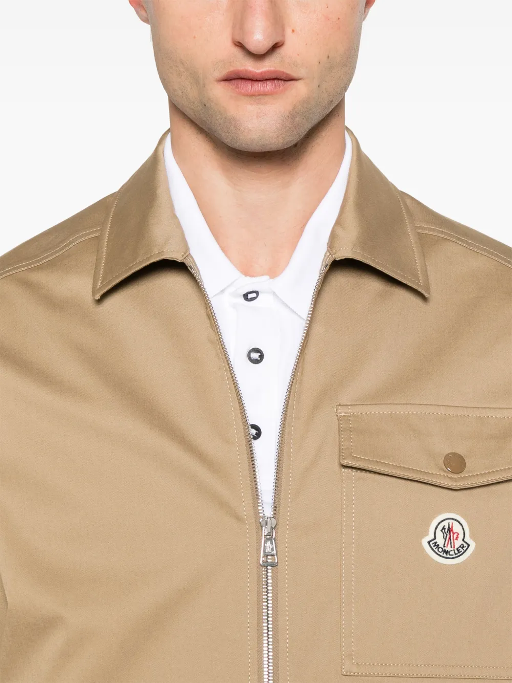 Moncler Gabardine Cotton Shirt Jacket | Neutrals | FARFETCH