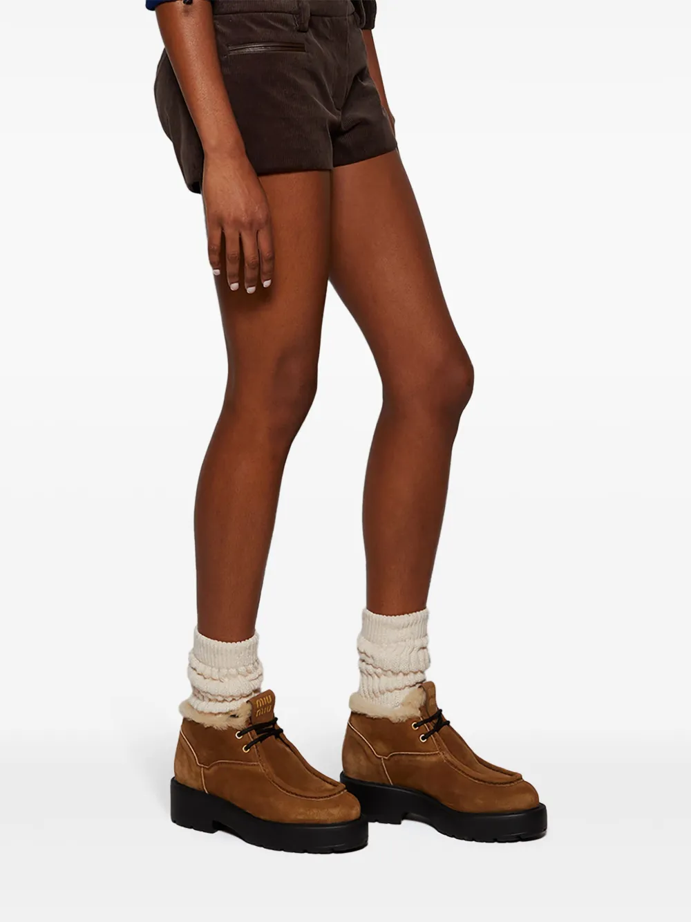 Miu Miu Suede Lace-up Boots In Brown