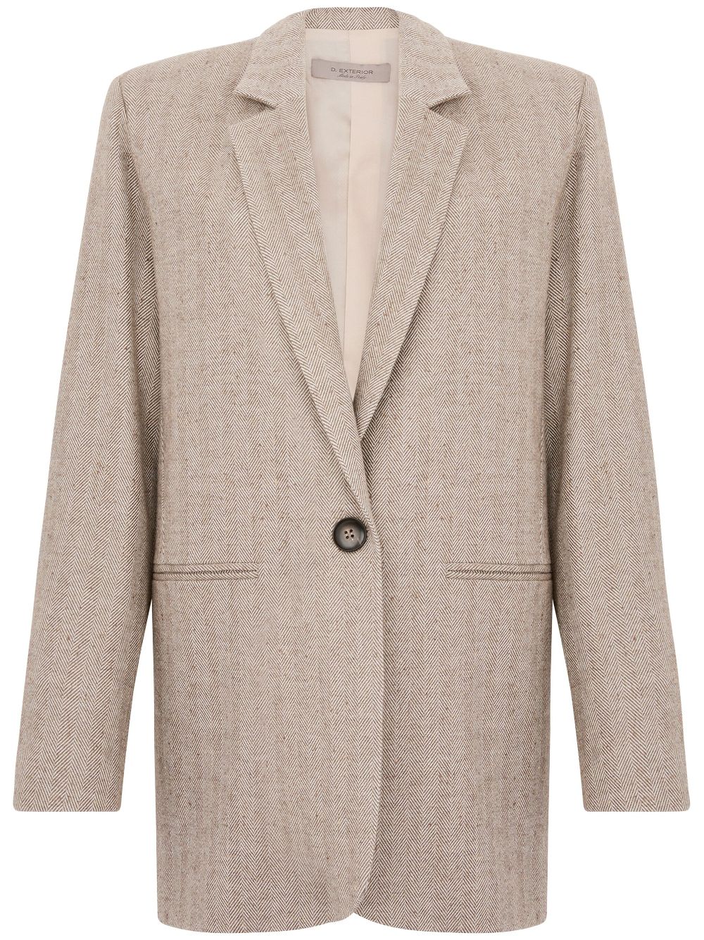 D.Exterior herringbone single-breasted blazer - Neutrals