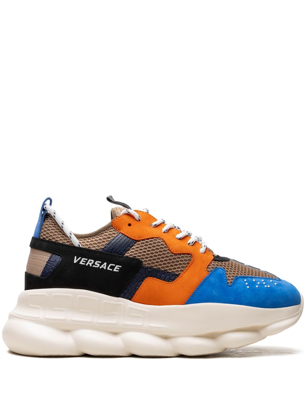 Shop Versace Chain Reaction "beige/black/blue/orange" Sneakers In Neutrals