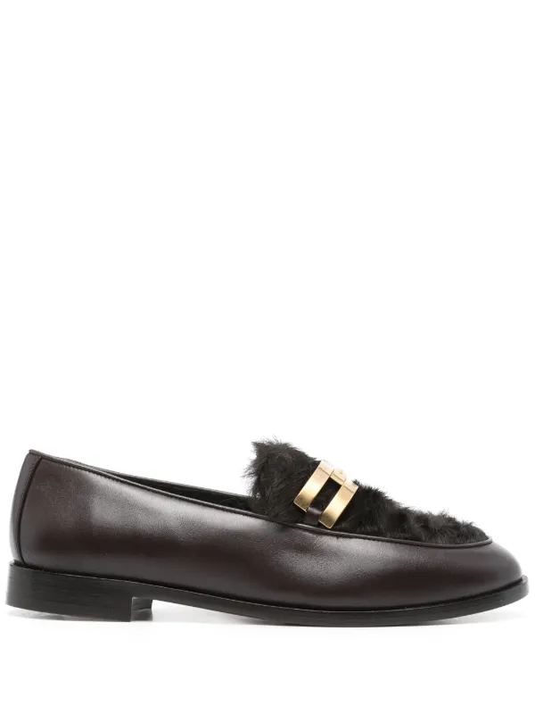 Aquazzura Shearling-trim Loafers in Brown