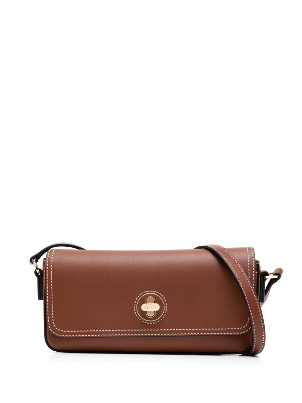 agnès b. contrast-stitching leather cross body bag - Brown