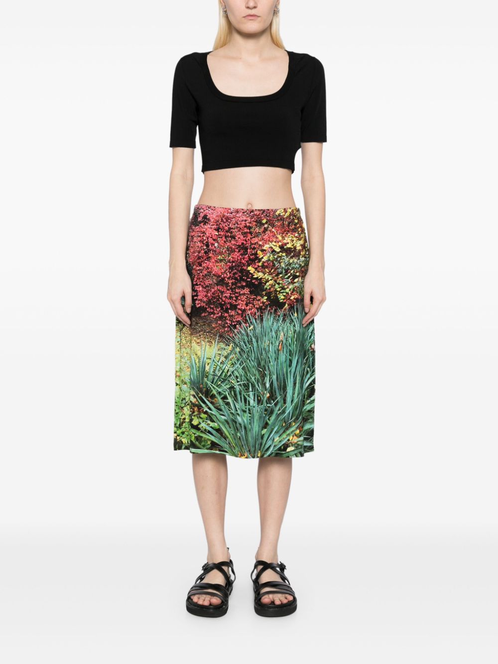 agnès b. floral print A-line skirt - Green