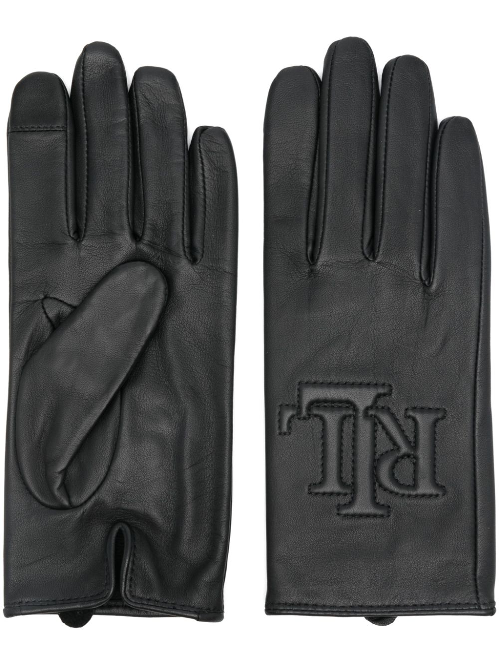 logo-embossed leather gloves