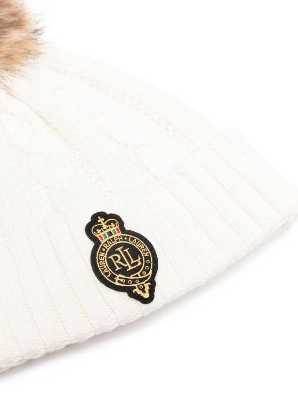 Lauren Ralph Lauren crest-patch cable-knit beanie - Wit