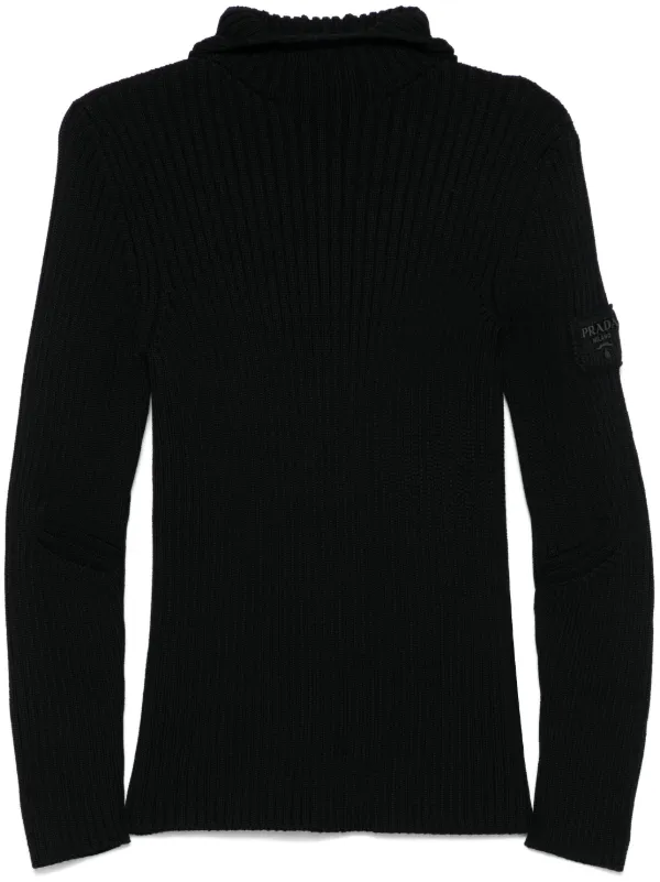 Prada ribbed-knit Hoodie | Black | FARFETCH