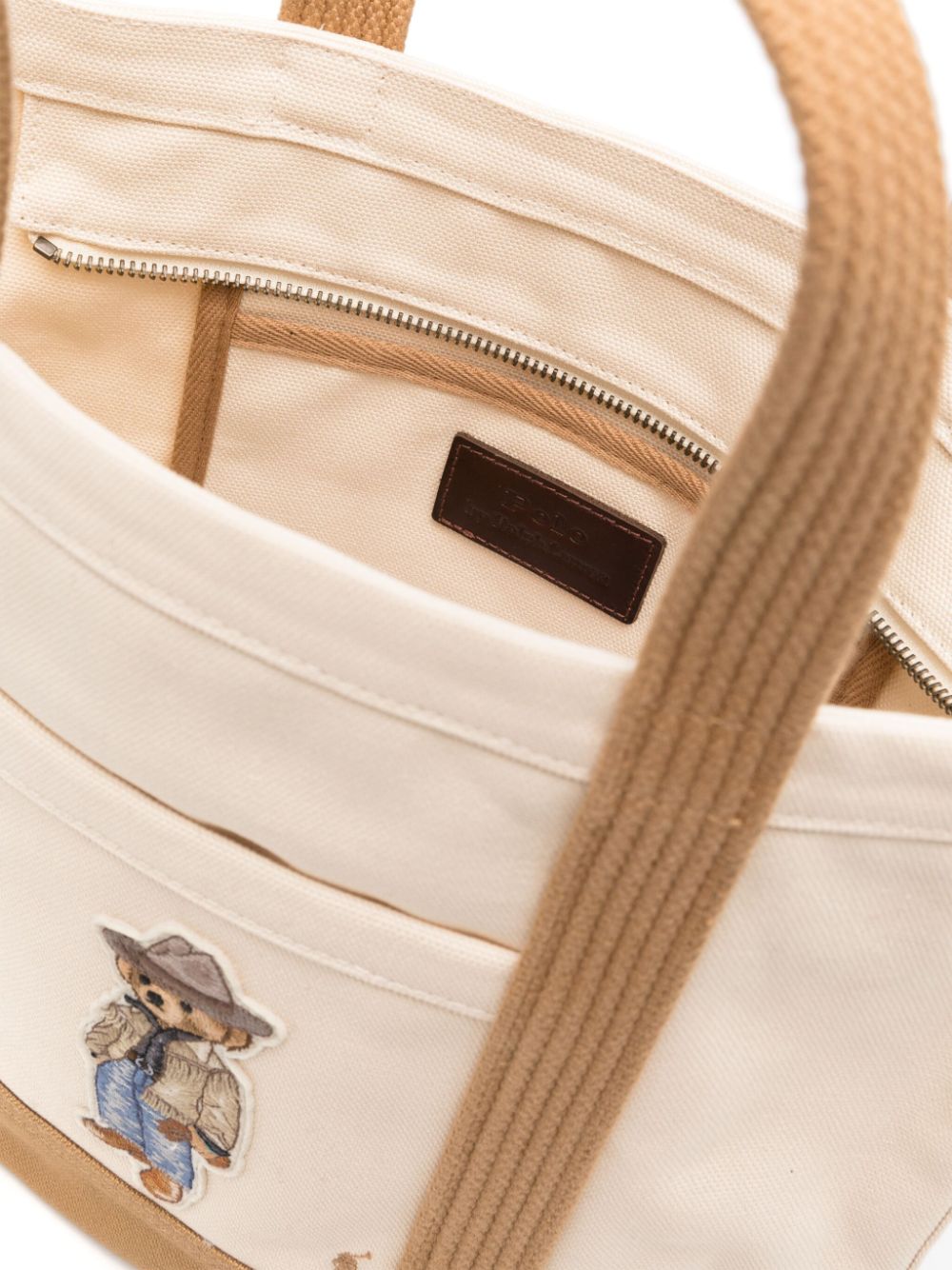 Shop Polo Ralph Lauren Small Polo Bear Canvas Tote Bag In Neutrals