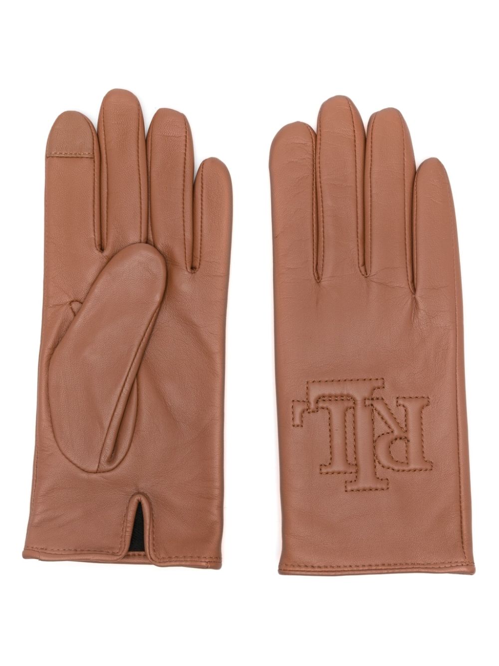 logo-embossed leather gloves