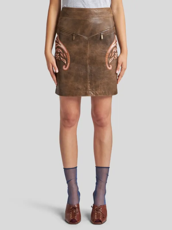 Suede Leather Studded Skirt