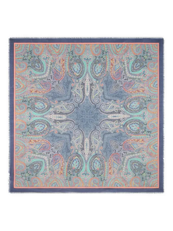 【An ✨】　ETRO エトロ　スカーフ　ペイズリー柄　ブルー エトロ ETRO シルクストール/スカーフ ペイズリー柄 ブルー系