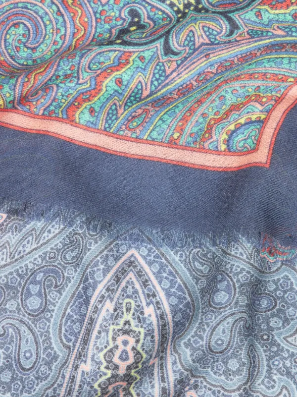 【An ✨】　ETRO エトロ　スカーフ　ペイズリー柄　ブルー エトロ ETRO シルクストール/スカーフ ペイズリー柄 ブルー系
