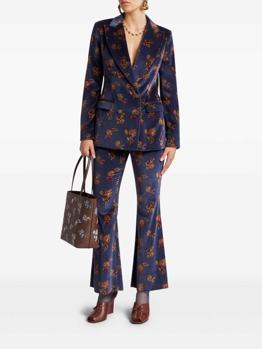 ETRO Fluwelen blazer met bloemen - Blauw