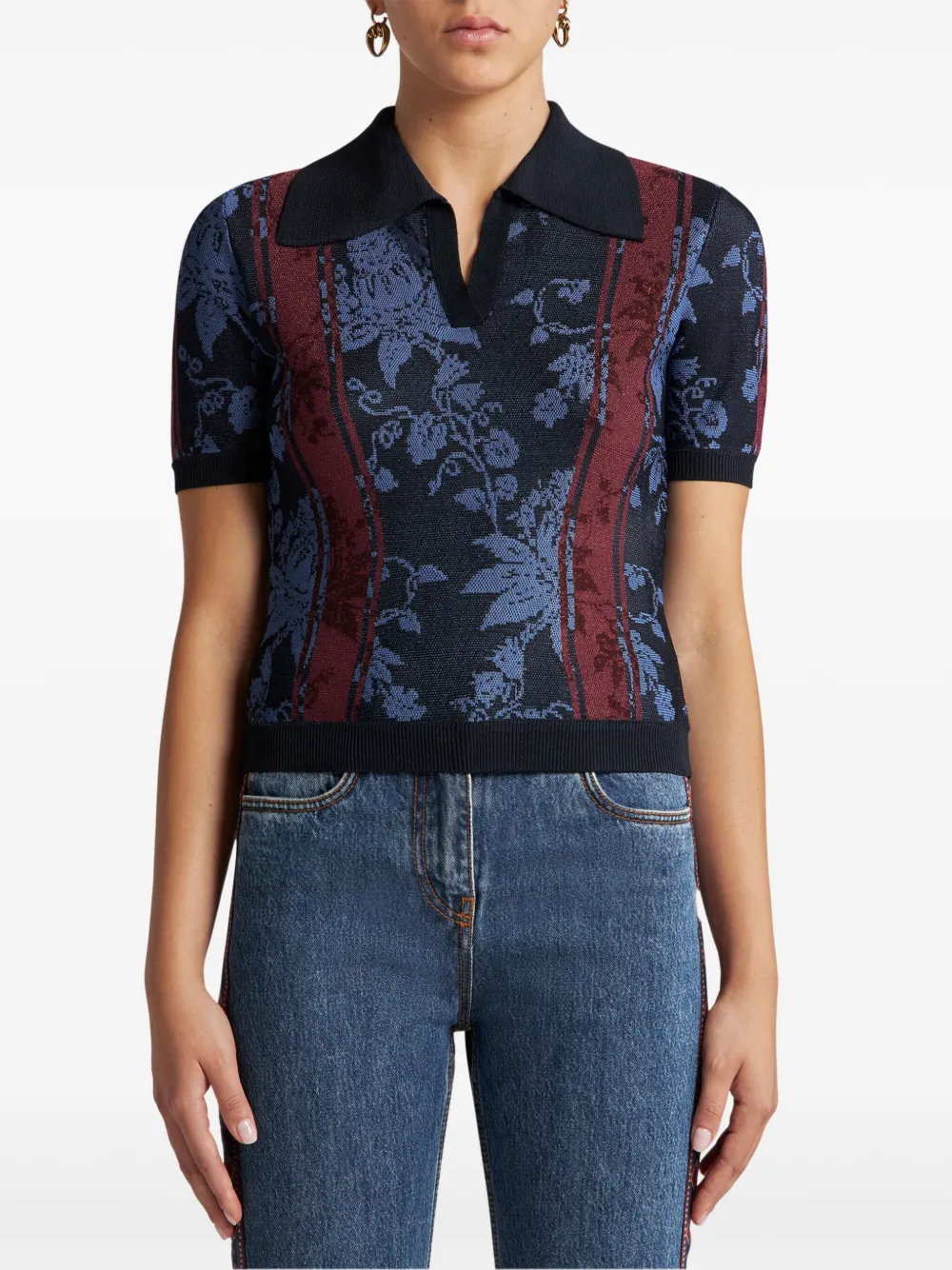 ETRO Overhemd met bloemenjacquard Blauw