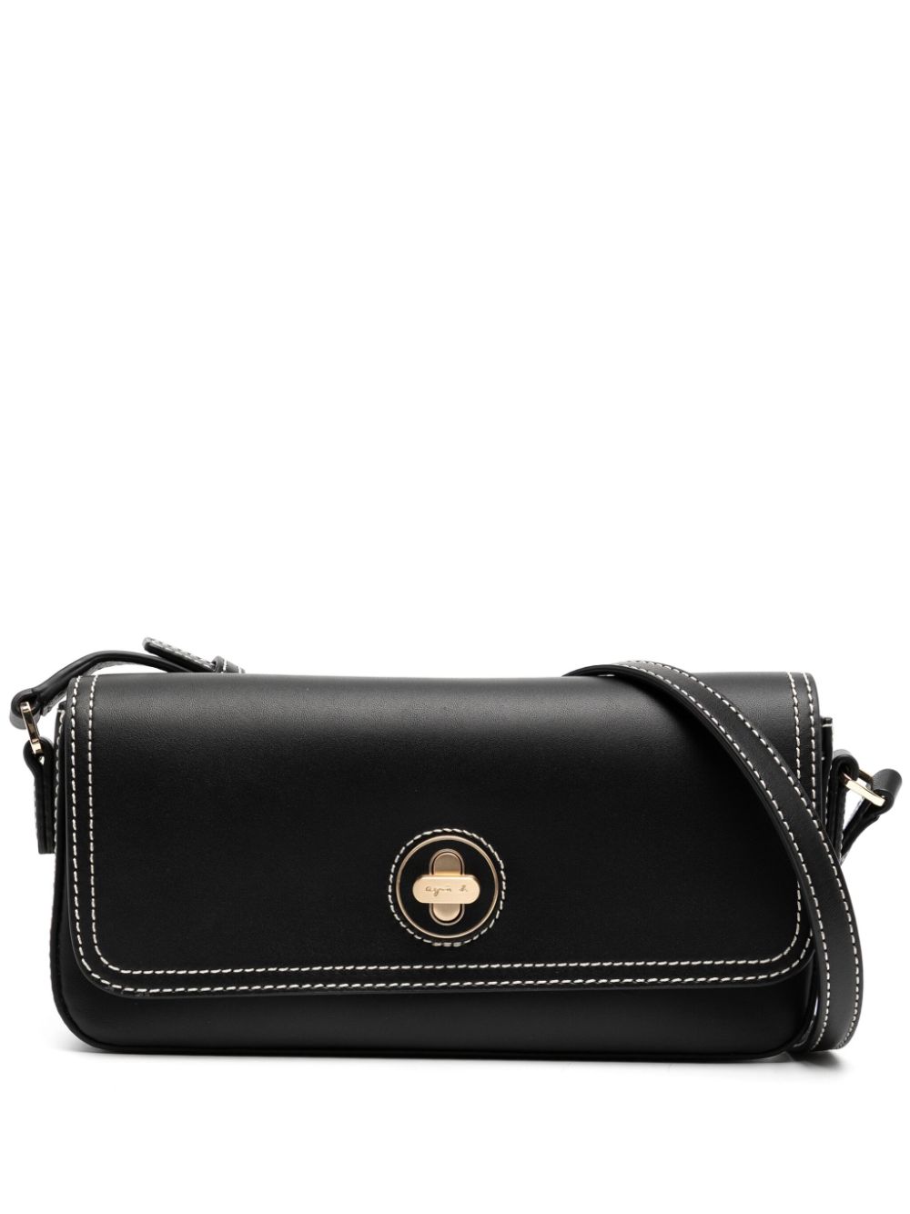 contrast-stitching leather cross body bag