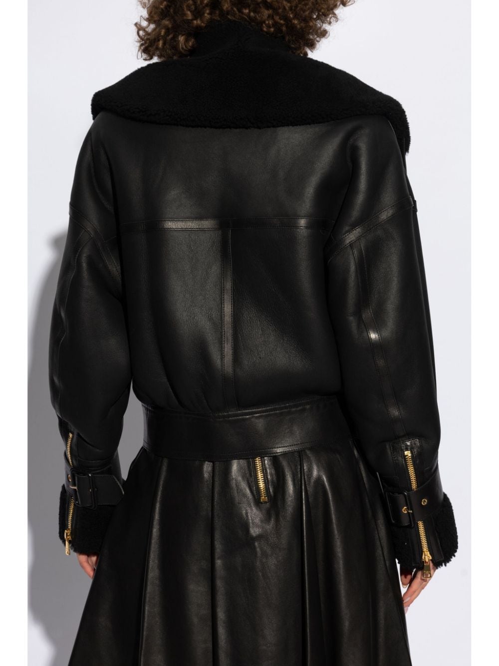 Shop Balmain Shearling-lining Leather Jacket In 黑色