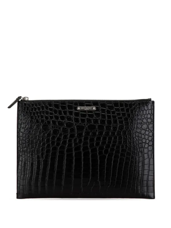 Saint Laurent Pre Owned 2017 Croc Embossed Leather Clutch Bag Black FARFETCH IE