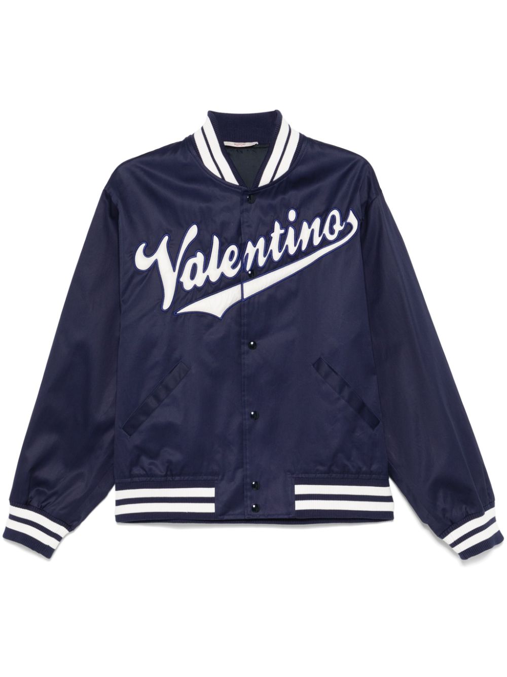 Pre-owned Valentino Embroidered-logo Bomber Jacket In Blue