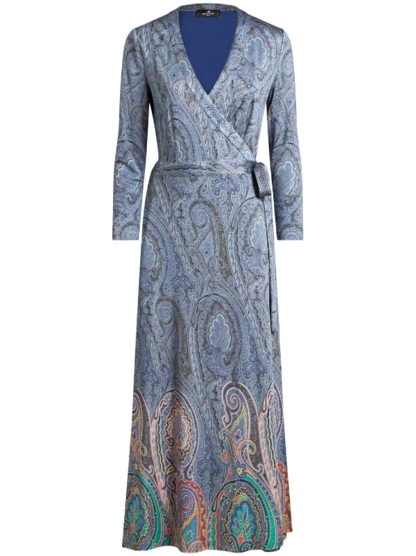 【関税送料込み】ETRO ペイズリーラップアラウンドドレス ETRO ペイズリー ラップドレス | ブルー | FARFETCH JP