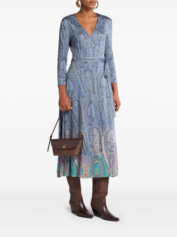 ETRO Paisley Wrap Dress | Blue | FARFETCH JO