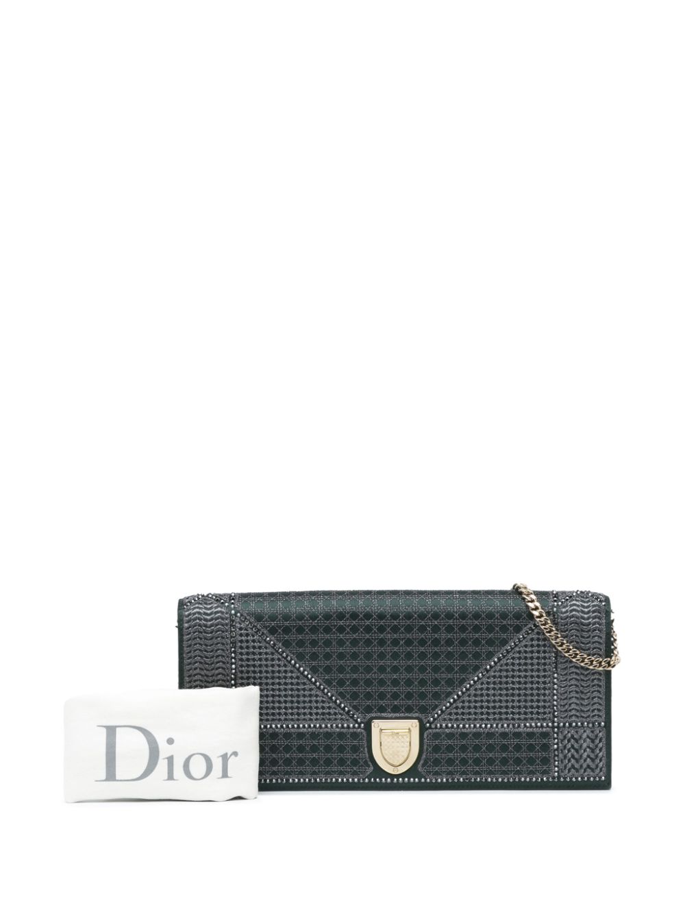 Christian Dior 2016 Studded Satin Microcannage Diorama Clutch with Chain crossbody bag Women