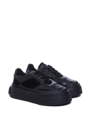 MM6 Maison Margielaプラットフォームレザースニーカー ブラック MM6 Maison Margiela ステッチロゴ レザースニーカー | ブラック