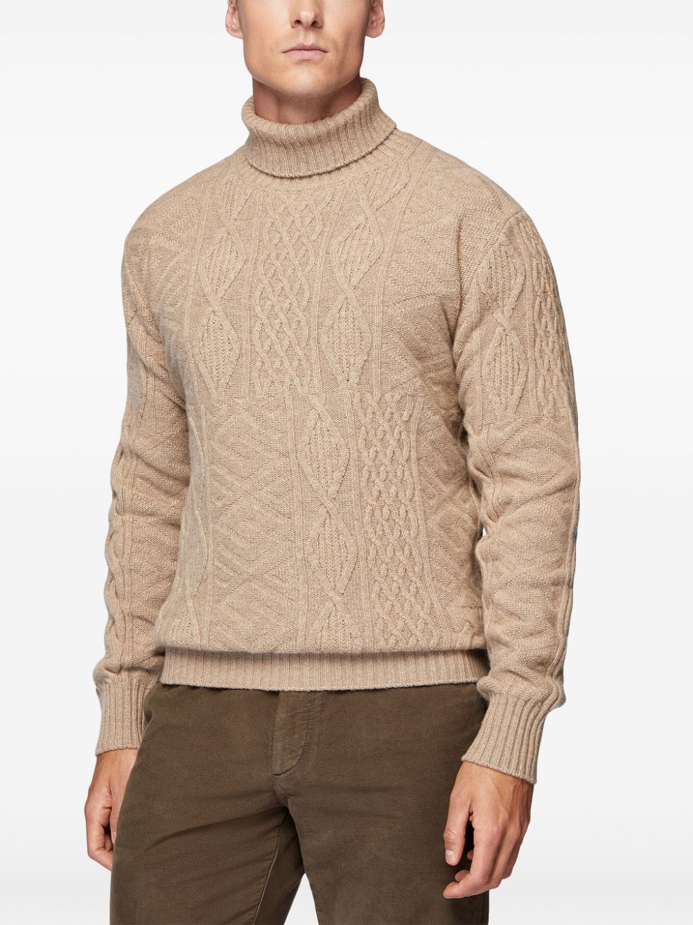 Shop Boggi Milano Knit Polo Neck Jumpar In Brown