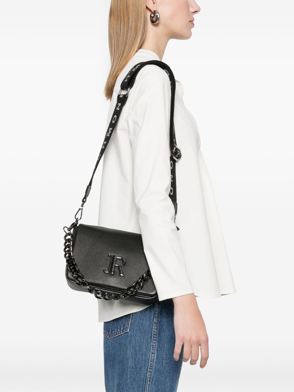 John Richmond Crossbodytas met logoplakkaat - Zwart