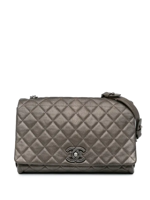 CHANEL Pre Owned 2015 2016 Large Quilted Goatskin City Rock Flap Shoulder Bag Grey FARFETCH IE