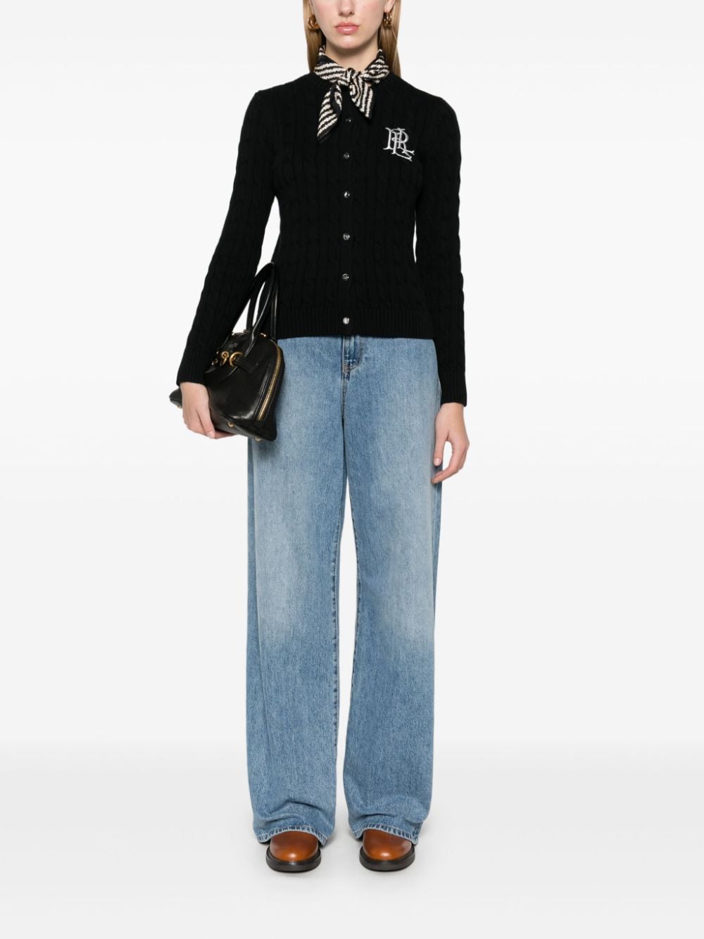 Shop Lauren Ralph Lauren Logo-embroidered Cardigan In Black