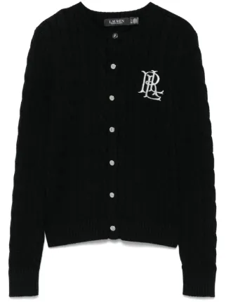 POLO RALPH LAUREN ピマコットンカーディガン 黒 L 刺繍ロゴ Lauren Ralph Lauren logo-embroidered Cardigan | Black | FARFETCH