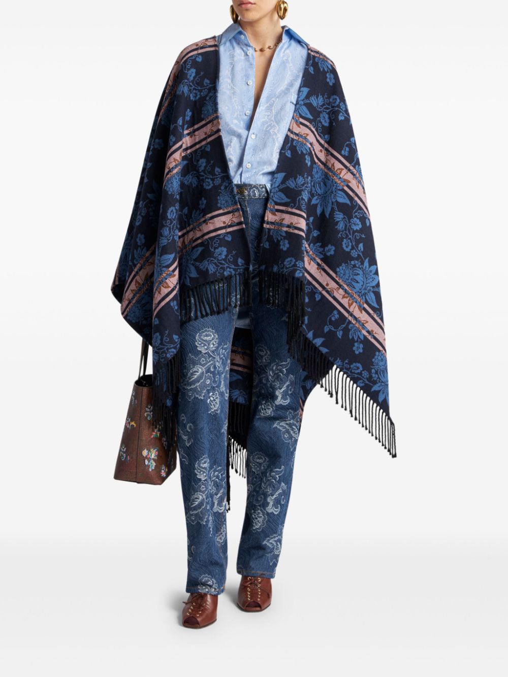 ETRO Cape met bloemenjacquard - Blauw