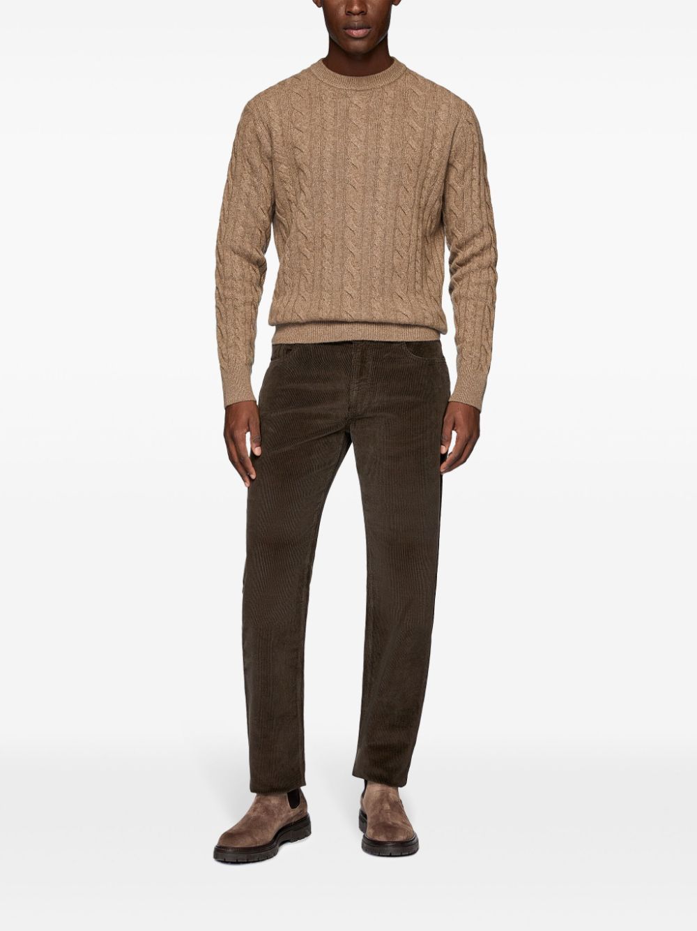 Shop Boggi Milano Taupe Wool Crew Neck Jumper In Brown